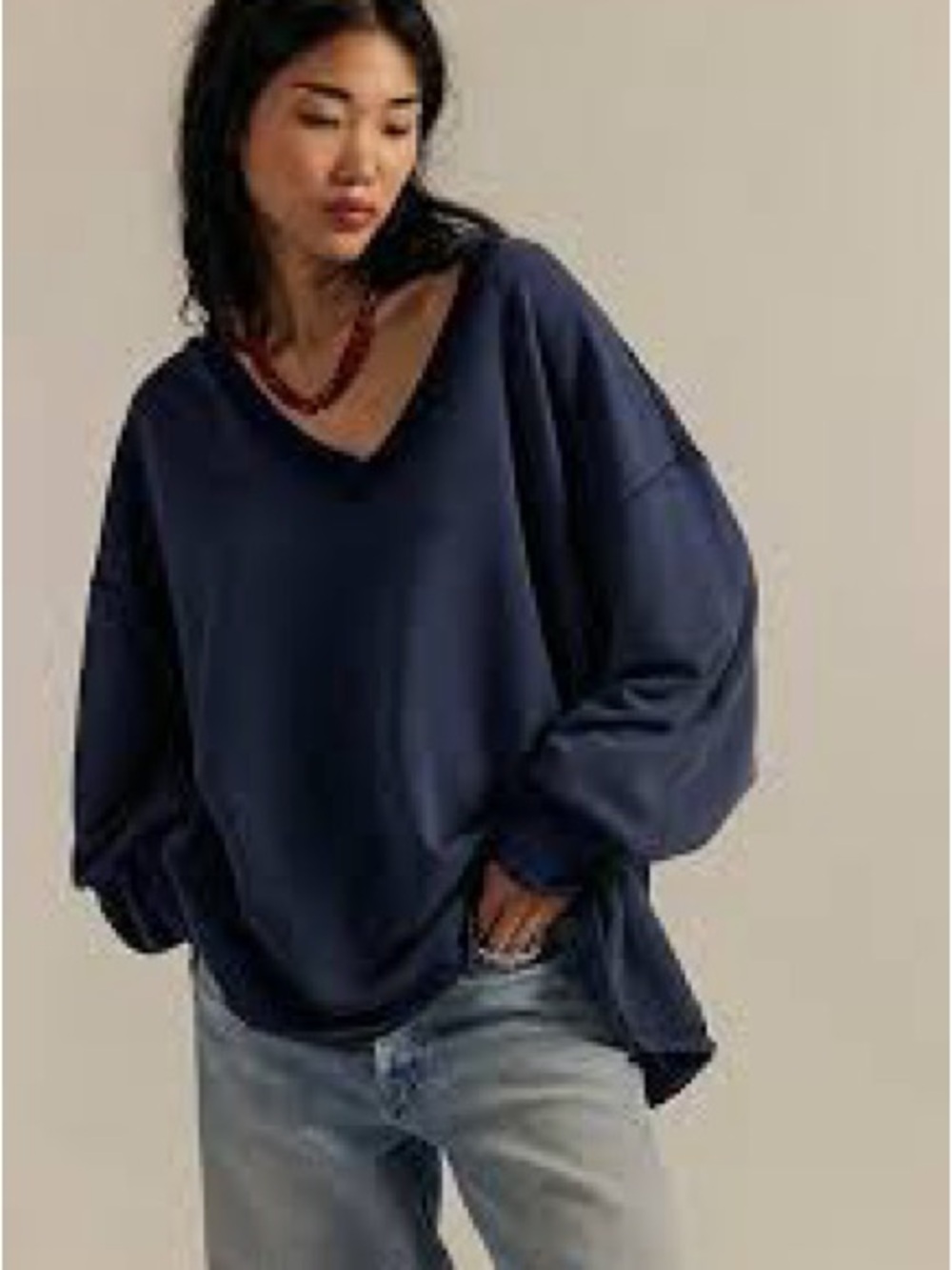 Free People "We The Free" Venice V-Neck Oversized Sweatshirt Pullover - XS